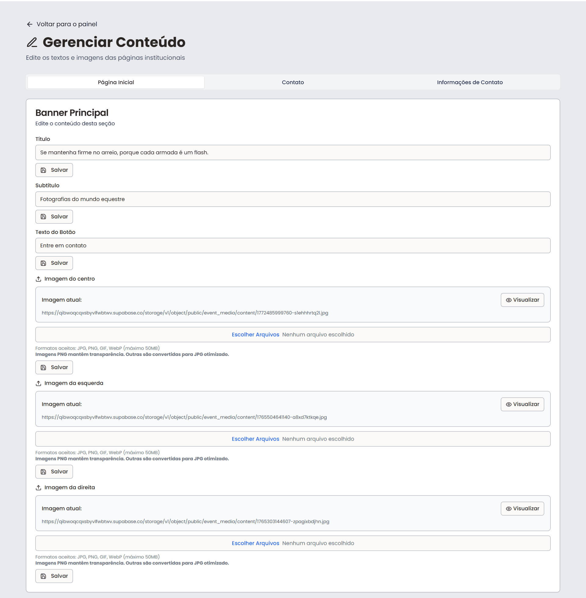 Gerenciar conteúdo do site